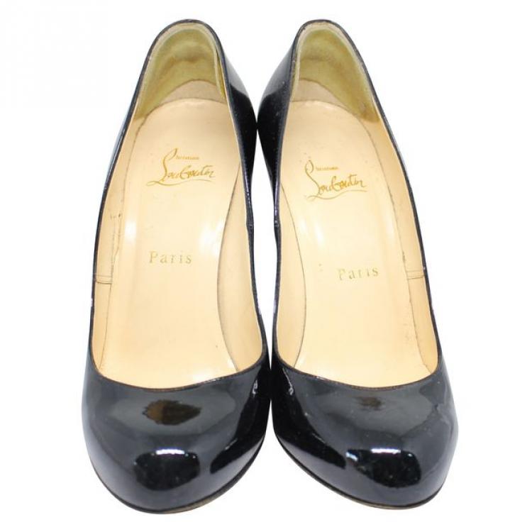 Pre Owned Christian Louboutin Black Patent Leather Wedges Pumps Size 38