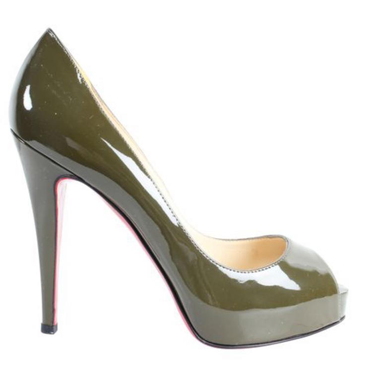 Pre Owned Christian Louboutin Green Patent Leather Peep Toe Pumps Size 36