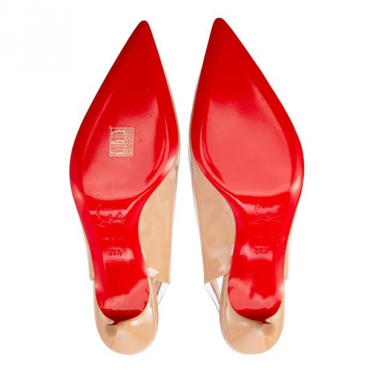 Pre Owned Christian Louboutin Beige Patent Leather Slingback Pumps Size 39