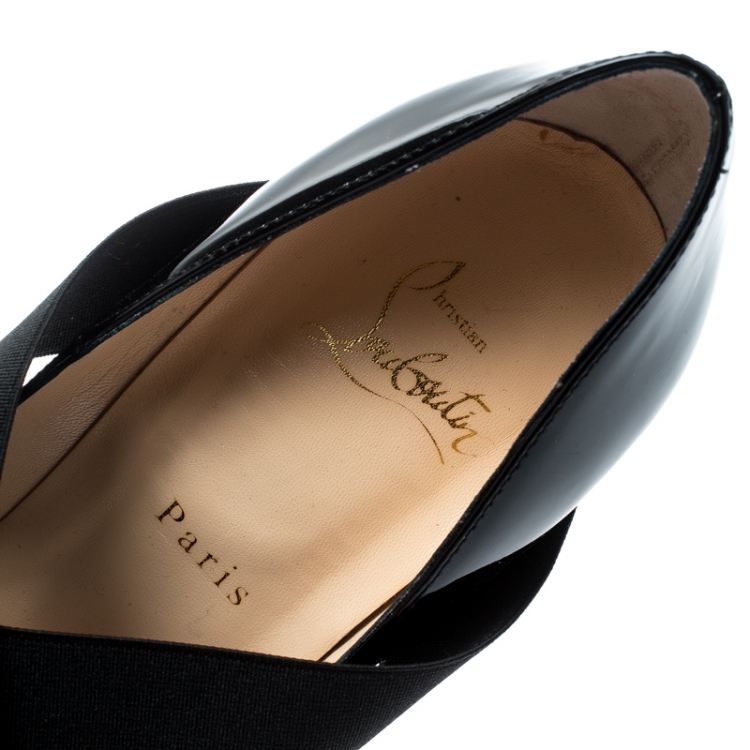 Pre Owned Christian Louboutin Black Patent Leather Sharpstagram Cross Strap Pointed Toe Pumps Size 39.5