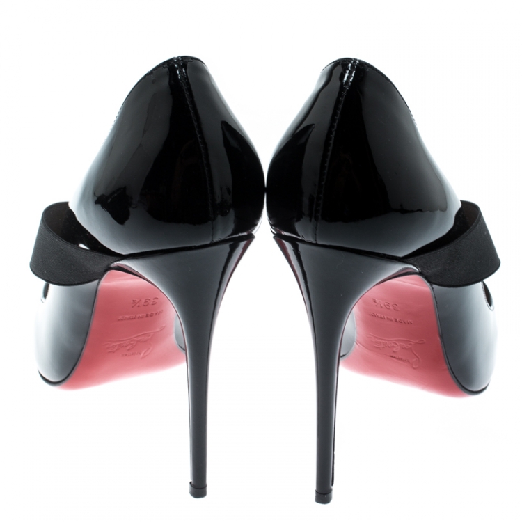 Pre Owned Christian Louboutin Black Patent Leather Sharpstagram Cross Strap Pointed Toe Pumps Size 39.5