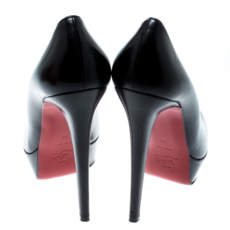 Pre Owned Christian Louboutin Black Leather Bianca Platform Pumps Size 38