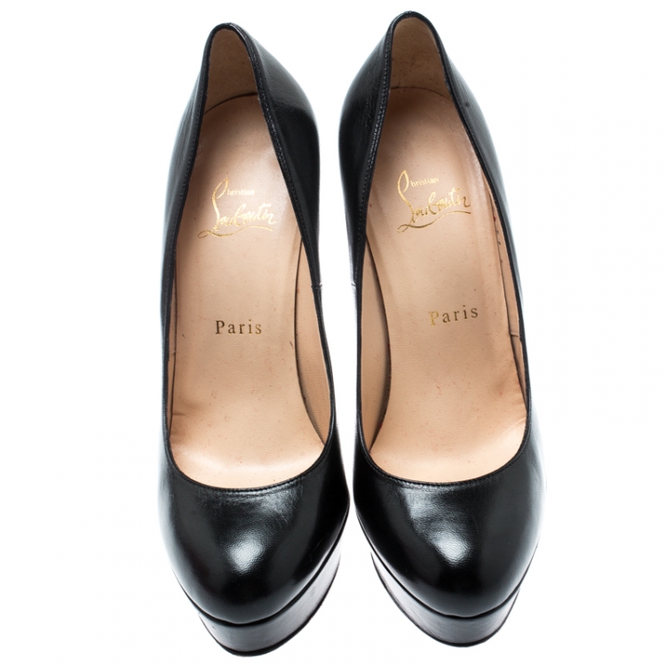 Pre Owned Christian Louboutin Black Leather Bianca Platform Pumps Size 38