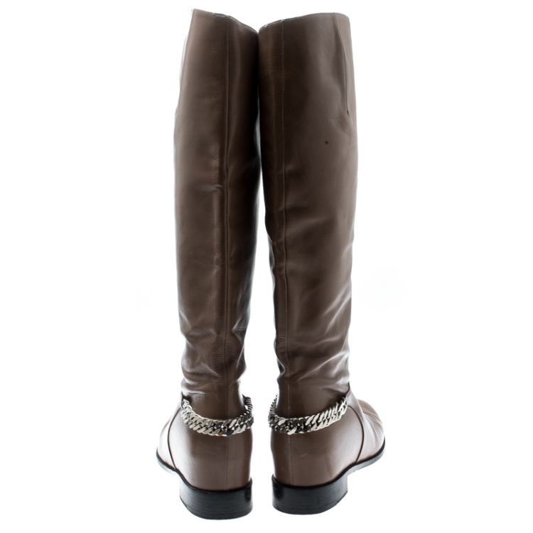 Pre Owned Christian Louboutin Beige Leather Cate Knee Length Boots Size 39