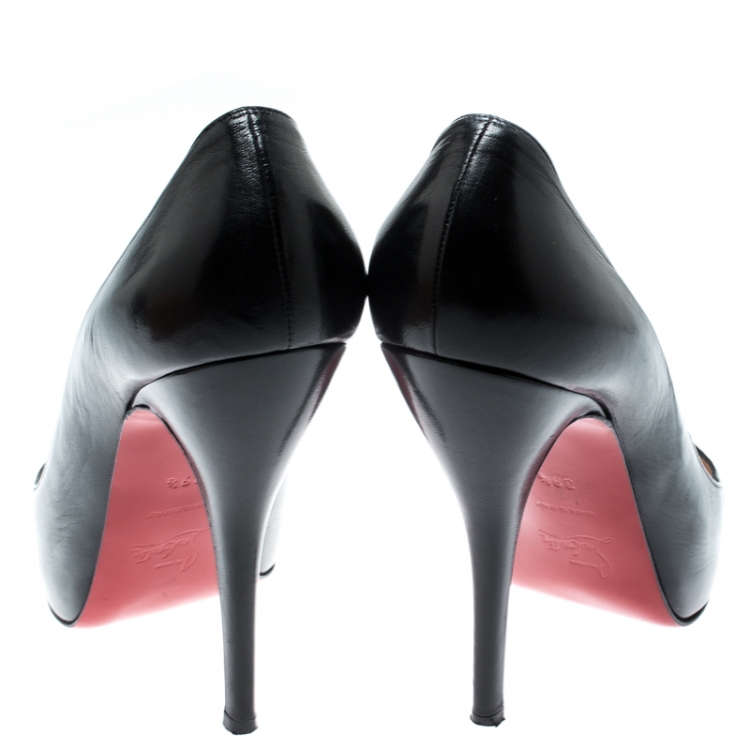 Pre Owned Christian Louboutin Black Leather Very Prive Peep Toe Pumps Size 39.5