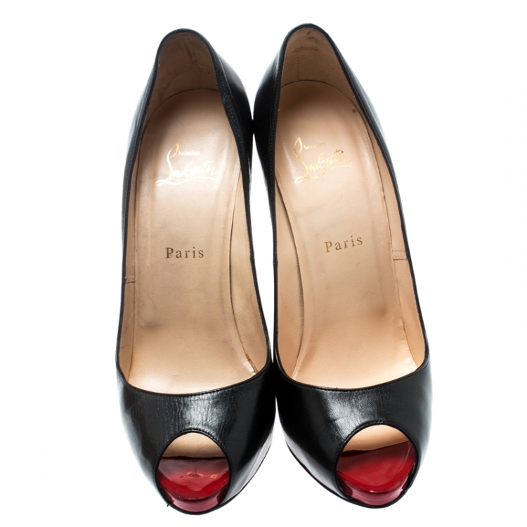 Pre Owned Christian Louboutin Black Leather Very Prive Peep Toe Pumps Size 39.5