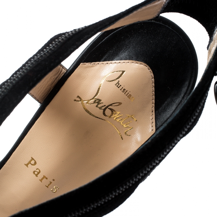 Pre Owned Christian Louboutin Black Suede Rodita Zip Cross Strap Platforms Sandals Size 39.5
