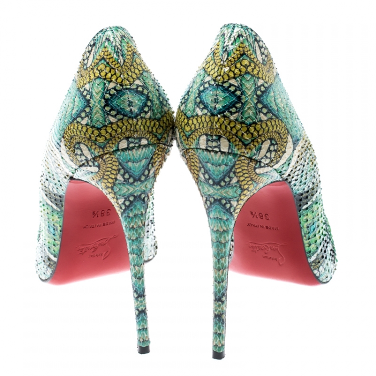 Pre Owned Christian Louboutin Multicolor Hand Painted Python Leather So Kate Pointed Toe Pumps Size 38.5