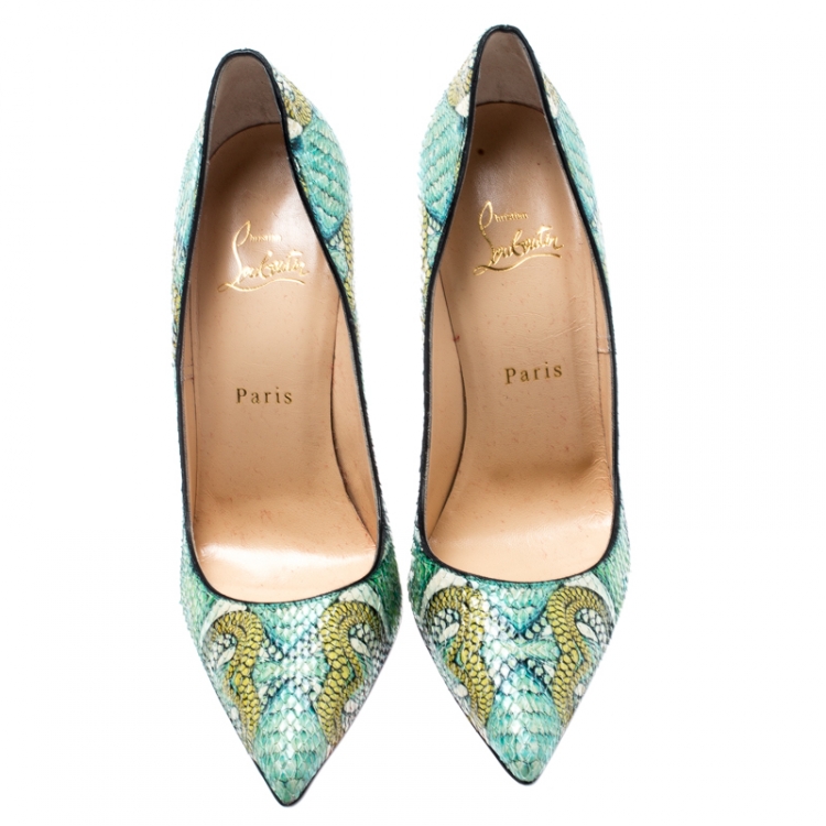 Pre Owned Christian Louboutin Multicolor Hand Painted Python Leather So Kate Pointed Toe Pumps Size 38.5