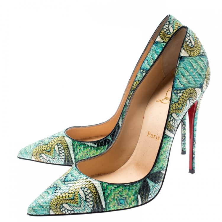 Pre Owned Christian Louboutin Multicolor Hand Painted Python Leather So Kate Pointed Toe Pumps Size 38.5