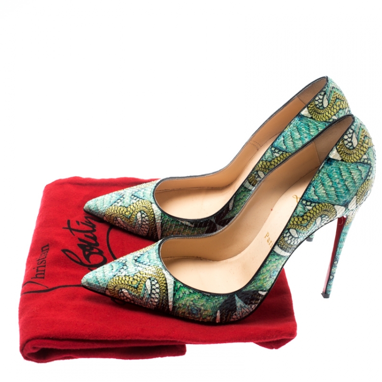 Pre Owned Christian Louboutin Multicolor Hand Painted Python Leather So Kate Pointed Toe Pumps Size 38.5