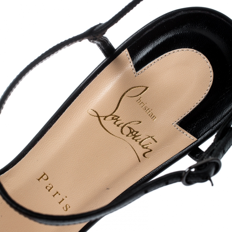 Pre Owned Christian Louboutin Black Leather Spike Baila Ankle Strap Sandals Size 40.5
