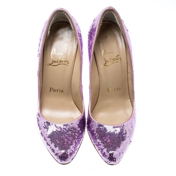 Pre Owned Christian Louboutin Metallic Purple Sequin Decollete Pumps Size 38