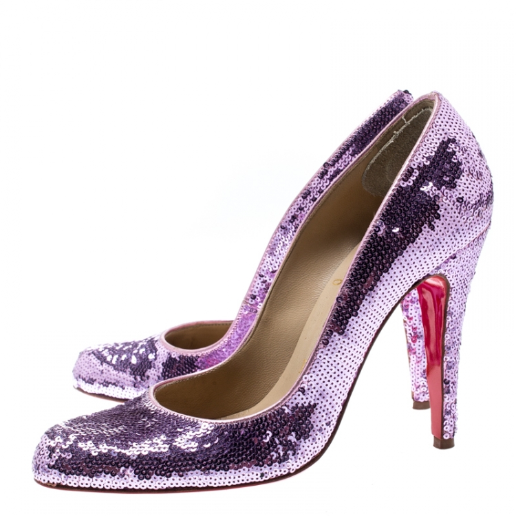 Pre Owned Christian Louboutin Metallic Purple Sequin Decollete Pumps Size 38