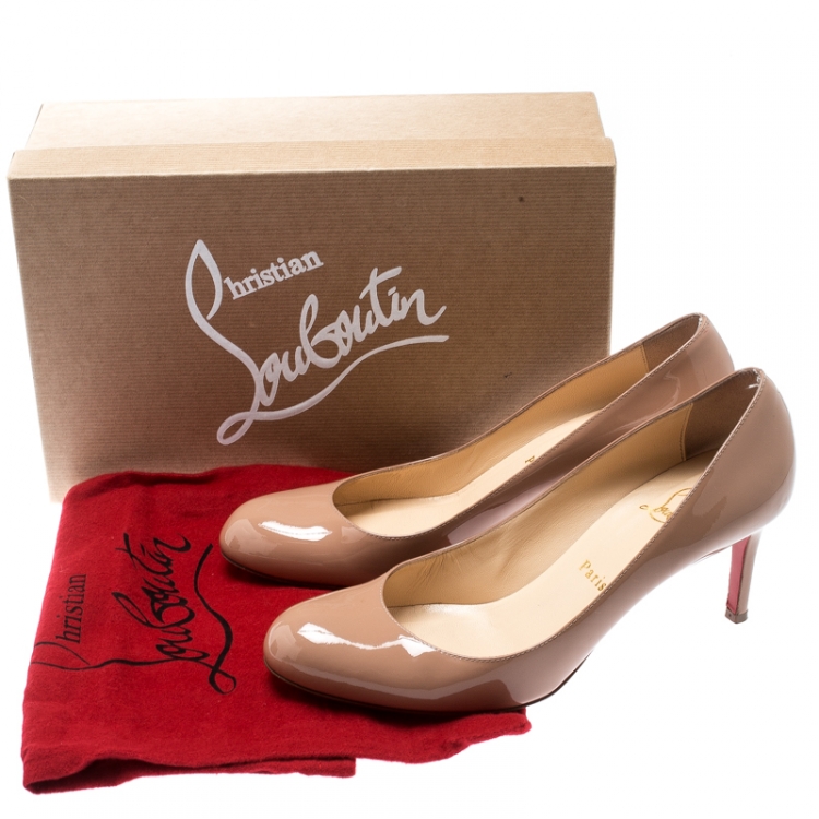 Pre Owned Christian Louboutin Beige Patent Leather Simple Pumps Size 39.5
