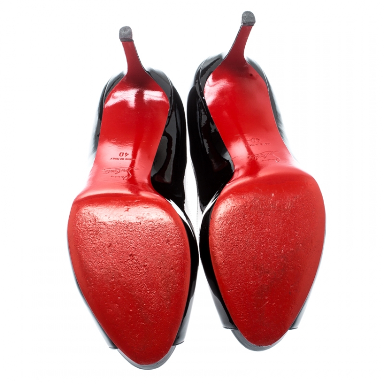 Pre Owned Christian Louboutin Black Patent Leather No Matter Peep Toe Pumps Size 40