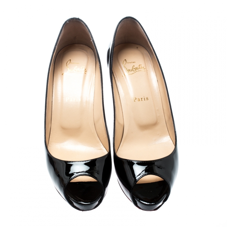 Pre Owned Christian Louboutin Black Patent Leather No Matter Peep Toe Pumps Size 40