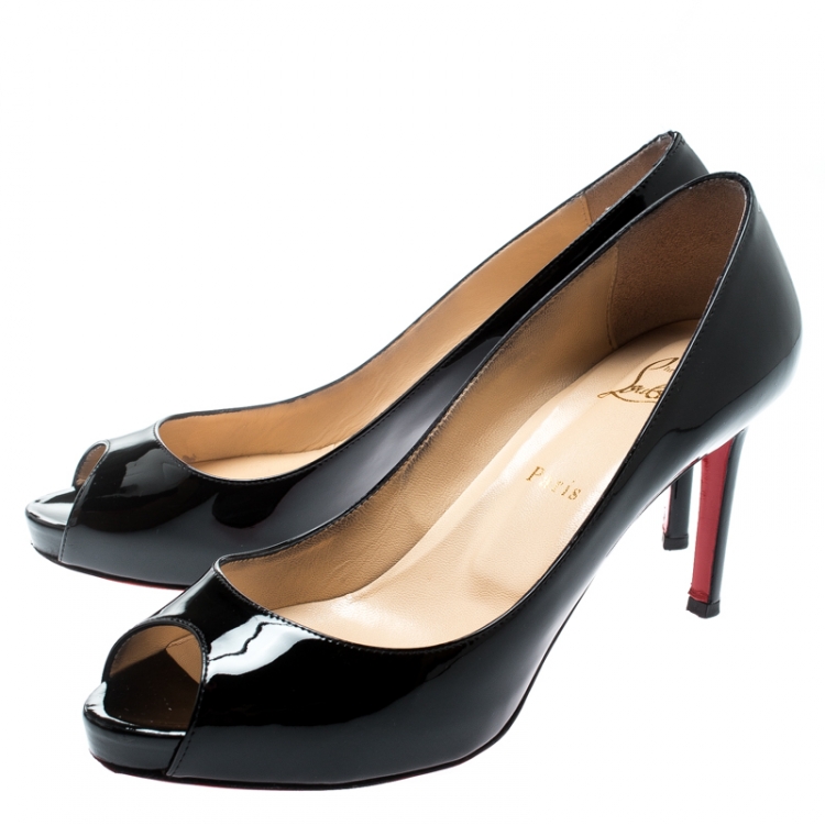 Pre Owned Christian Louboutin Black Patent Leather No Matter Peep Toe Pumps Size 40