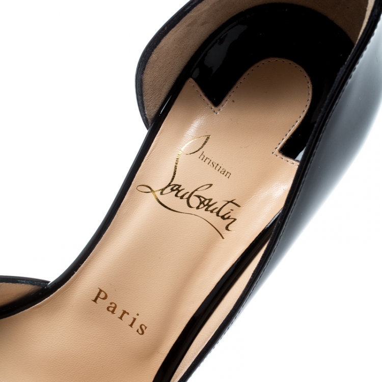 Pre Owned Christian Louboutin Black Patent Leather Iriza D'orsay Pointed Toe Pumps Size 38.5