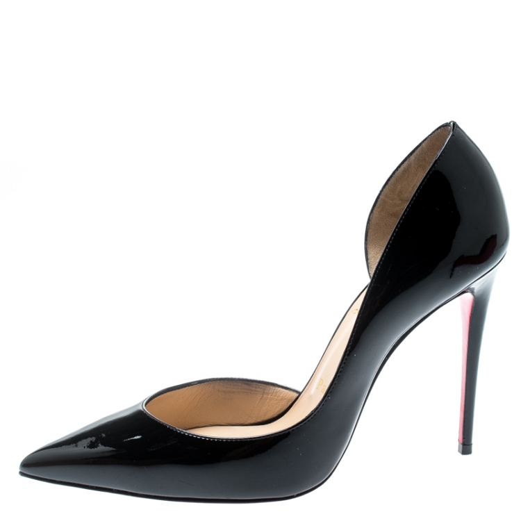 Pre Owned Christian Louboutin Black Patent Leather Iriza D'orsay Pointed Toe Pumps Size 38.5