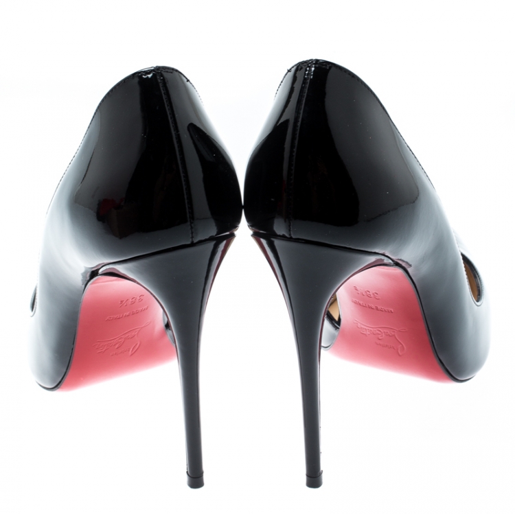 Pre Owned Christian Louboutin Black Patent Leather Iriza D'orsay Pointed Toe Pumps Size 38.5