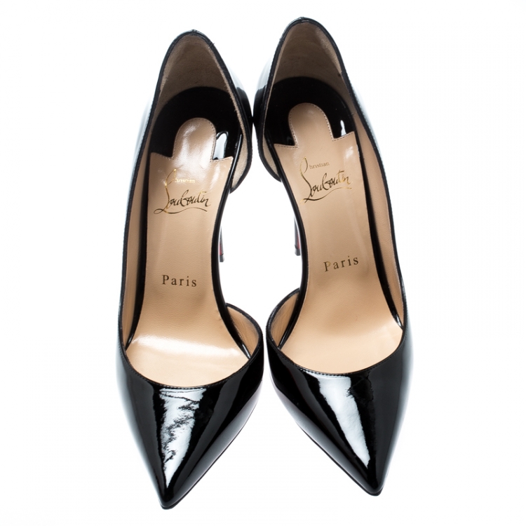 Pre Owned Christian Louboutin Black Patent Leather Iriza D'orsay Pointed Toe Pumps Size 38.5