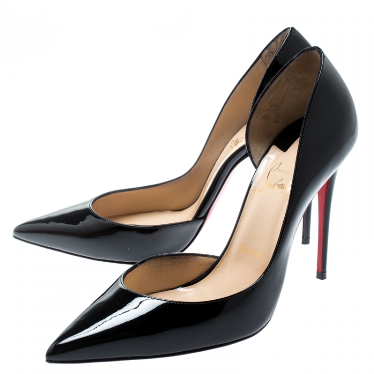 Pre Owned Christian Louboutin Black Patent Leather Iriza D'orsay Pointed Toe Pumps Size 38.5