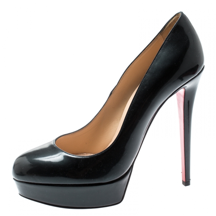 Pre Owned Christian Louboutin Dark Blue Patent Leather Bianca Platform Pumps Size 39.5