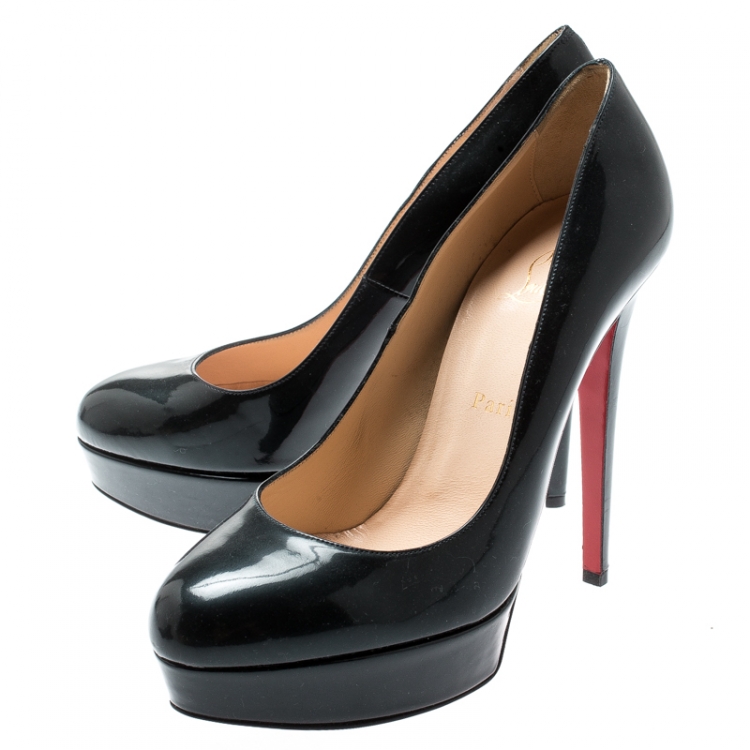 Pre Owned Christian Louboutin Dark Blue Patent Leather Bianca Platform Pumps Size 39.5