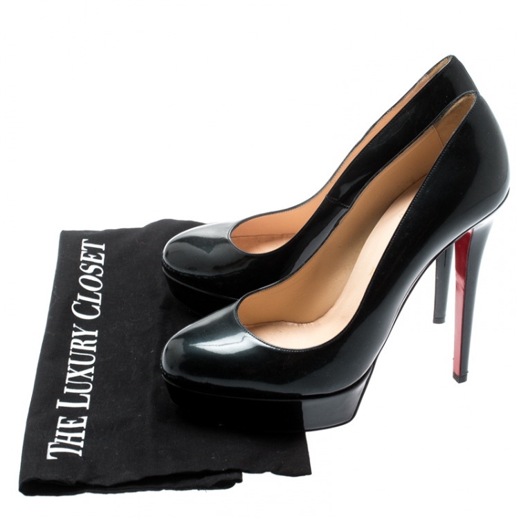 Pre Owned Christian Louboutin Dark Blue Patent Leather Bianca Platform Pumps Size 39.5