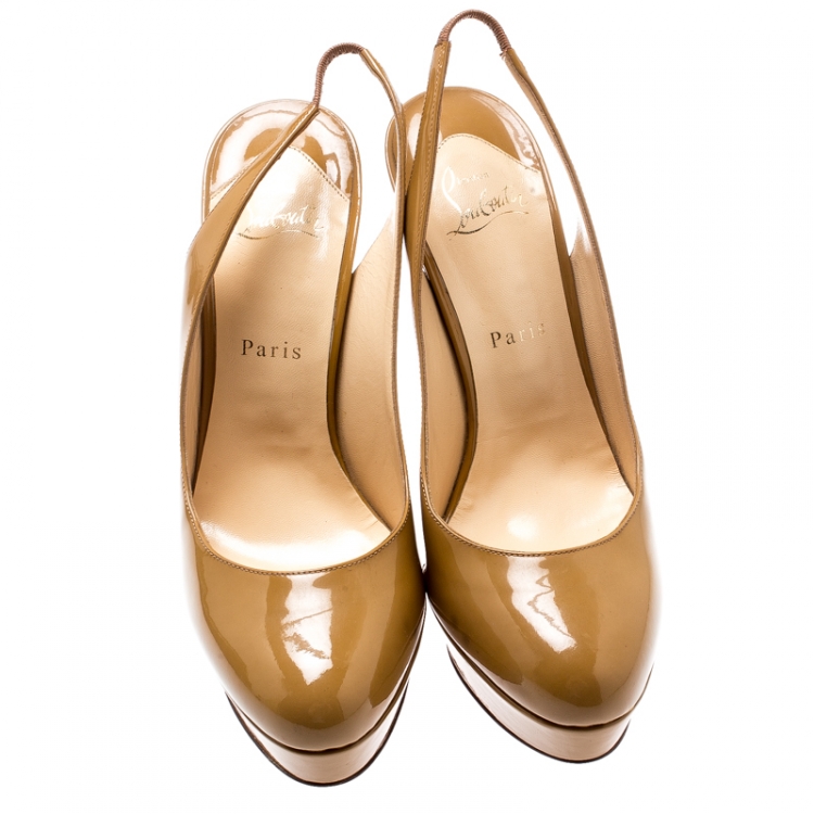 Pre Owned Christian Louboutin Sand Beige Patent Leather Bianca Platform Slingback Sandals Size 39.5