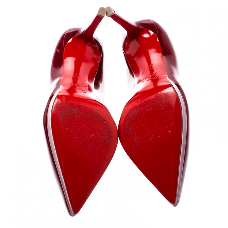 Pre Owned Christian Louboutin Maroon Patent Leather Pigalle Plato Platform Pumps Size 37.5