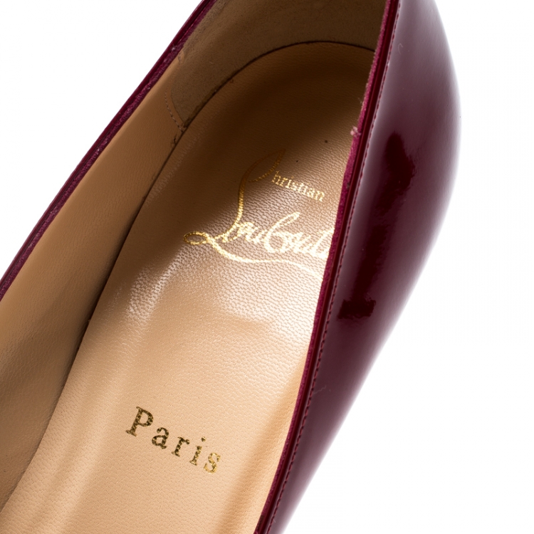 Pre Owned Christian Louboutin Maroon Patent Leather Pigalle Plato Platform Pumps Size 37.5