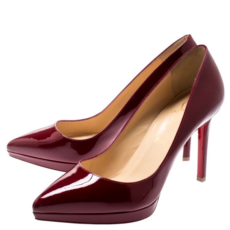 Pre Owned Christian Louboutin Maroon Patent Leather Pigalle Plato Platform Pumps Size 37.5