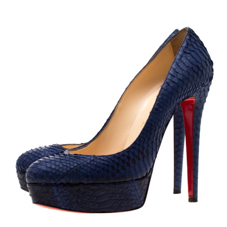 Pre Owned Christian Louboutin Blue Python Bianca Platform Pumps Size 39.5