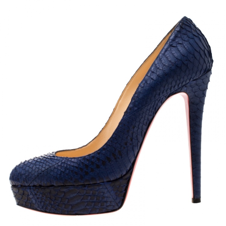 Pre Owned Christian Louboutin Blue Python Bianca Platform Pumps Size 39.5