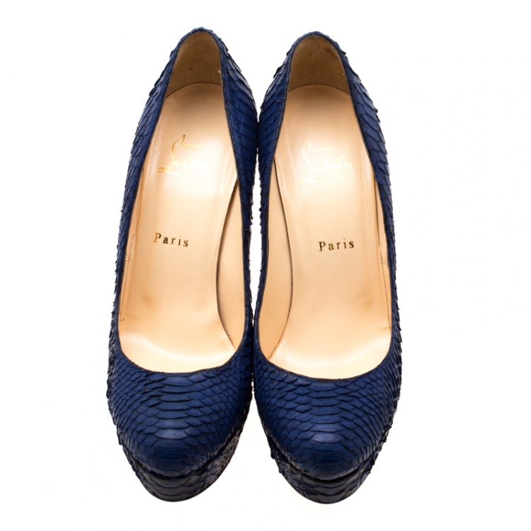 Pre Owned Christian Louboutin Blue Python Bianca Platform Pumps Size 39.5