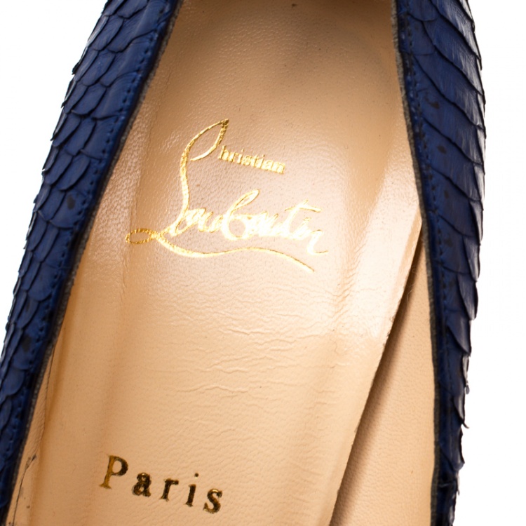 Pre Owned Christian Louboutin Blue Python Bianca Platform Pumps Size 39.5
