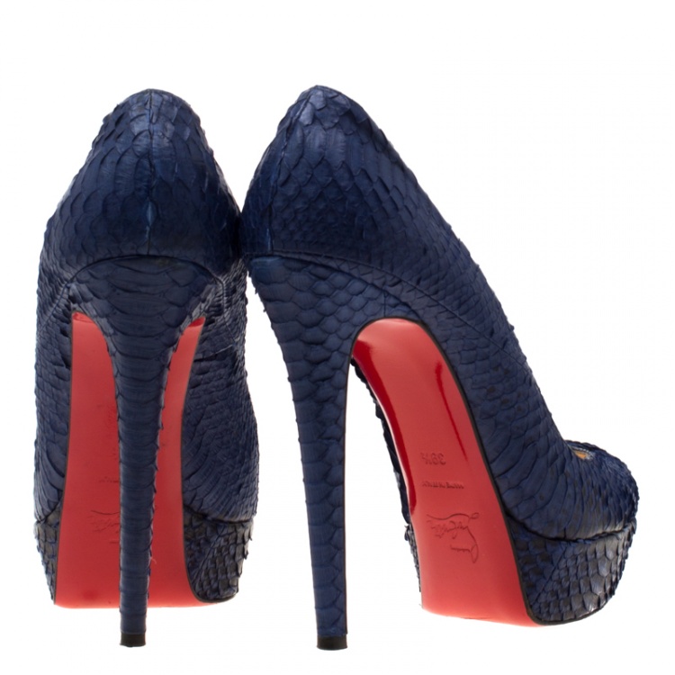 Pre Owned Christian Louboutin Blue Python Bianca Platform Pumps Size 39.5
