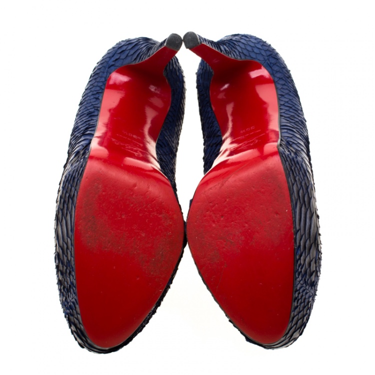 Pre Owned Christian Louboutin Blue Python Bianca Platform Pumps Size 39.5