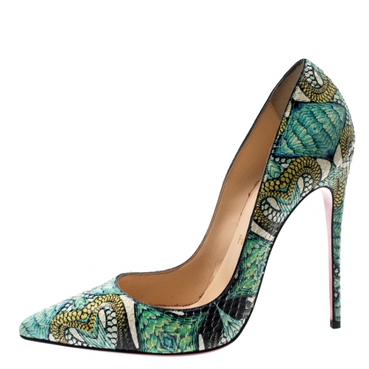 Pre Owned Christian Louboutin Multicolor Hand Painted Python Leather So Kate Pointed Toe Pumps Size 38