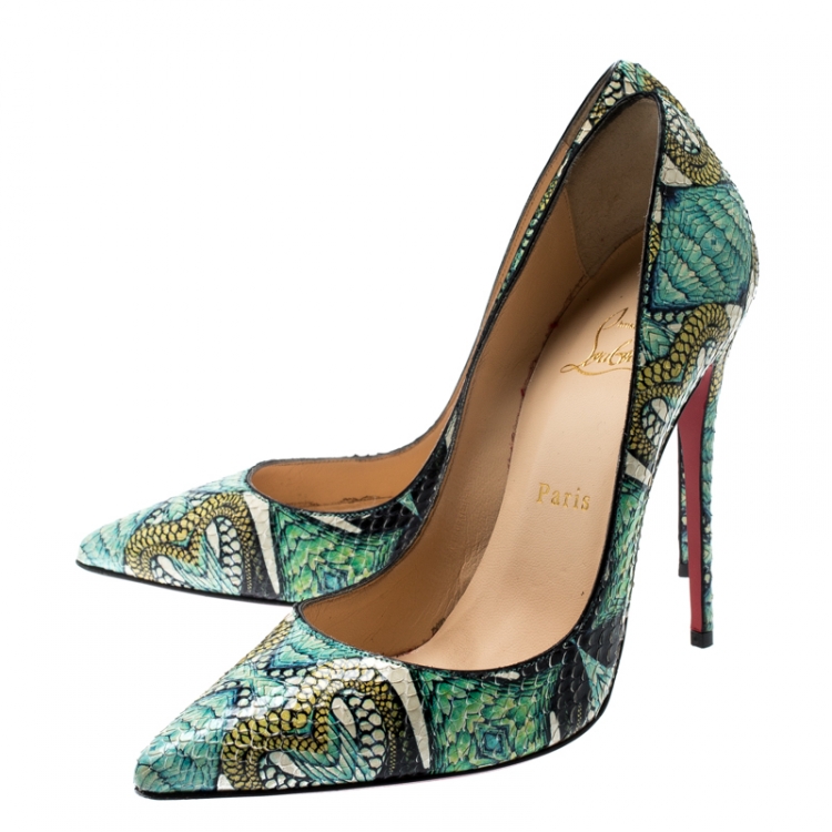 Pre Owned Christian Louboutin Multicolor Hand Painted Python Leather So Kate Pointed Toe Pumps Size 38