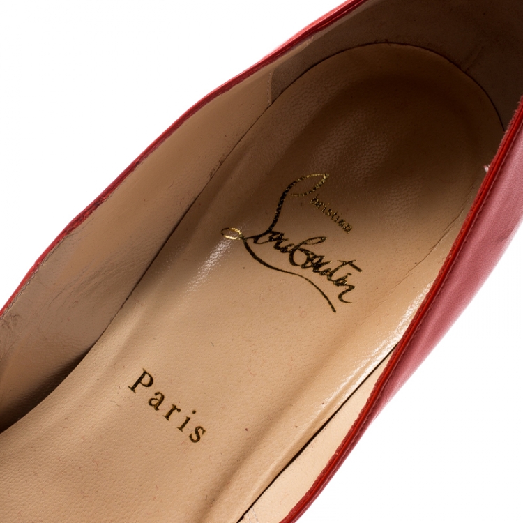 Pre Owned Christian Louboutin Orange Leather Flo Peep Toe Pumps Size 40.5