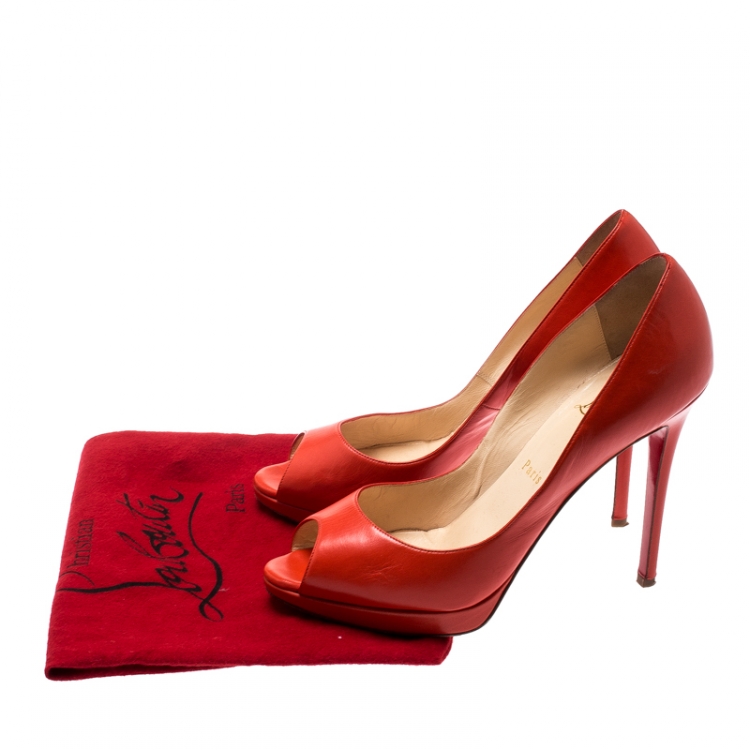 Pre Owned Christian Louboutin Orange Leather Flo Peep Toe Pumps Size 40.5