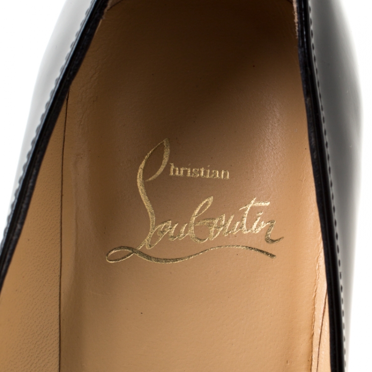 Pre Owned Christian Louboutin Black Patent Leather Hyper Prive Peep Toe Platform Pumps Size 37.5