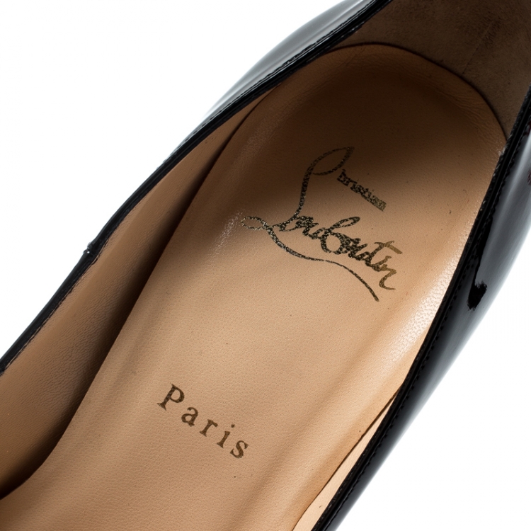 Pre Owned Christian Louboutin Black Patent Leather Lady Peep Toe Platform Pumps Size 39