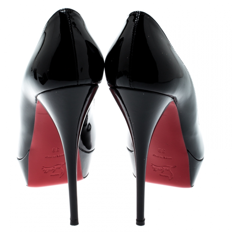 Pre Owned Christian Louboutin Black Patent Leather Lady Peep Toe Platform Pumps Size 39