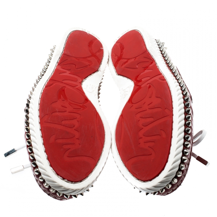 Pre Owned Christian Louboutin Red Patent Leather Steckel Spike Boat Loafers Size 38