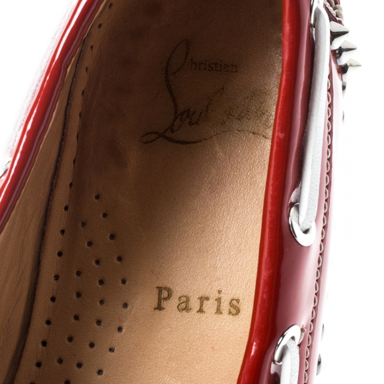 Pre Owned Christian Louboutin Red Patent Leather Steckel Spike Boat Loafers Size 38