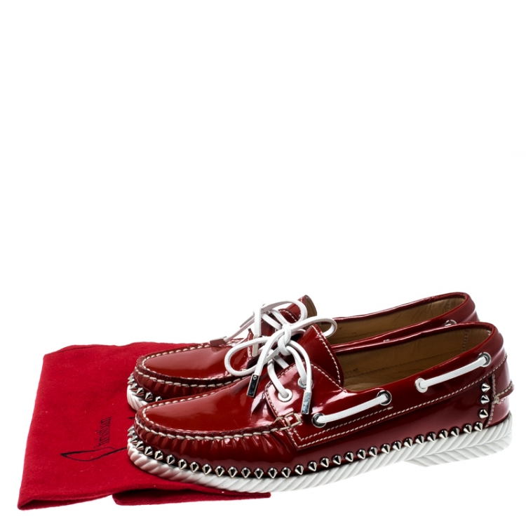 Pre Owned Christian Louboutin Red Patent Leather Steckel Spike Boat Loafers Size 38